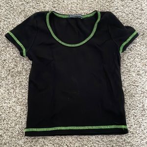 Brandy Melville black t shirt with green stitching detail